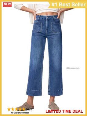 High Waisted Wide Leg Cropped Jeans Stretch Denim